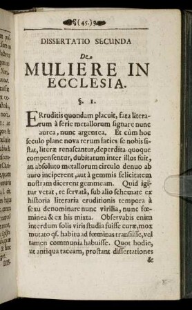 Dissertatio Secunda De Muliere In Ecclesia.