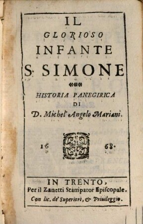 Il glorioso Infante S. Simone : Historia panegirica