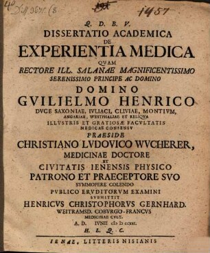 Dissertatio Academica De Experientia Medica