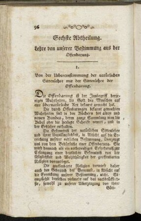 Sechste Abtheilung. Lehre von unserer Bestimmung aus der Offenbarung