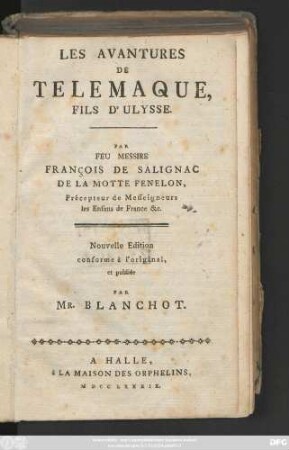 Les Avantures De Telemaque, Fils D'Ulysse