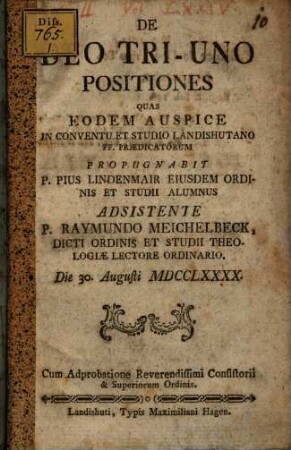 De Deo tri-uno positiones