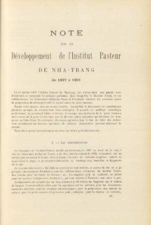 Note sur le développement de l'Institut Pasteur de Nha-Trang ...