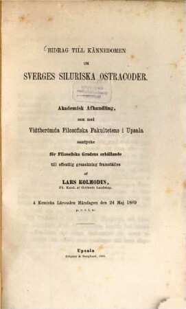 Bidrag till kännedomen om Sveriges Siluriska ostracoder : Akademisk Afhandling