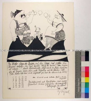 Kalenderblatt vom Oktober des Zingerls Bairischer Weiberl & Maderl Kalenders mit Karikatur auf bayerisches Brauchtum