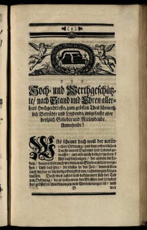 Hoch- und Werthgeschätzte/ nach Stand und Ehren allerseits ...