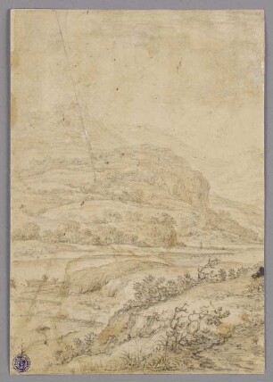Flußlandschaft, von Felsen überragt