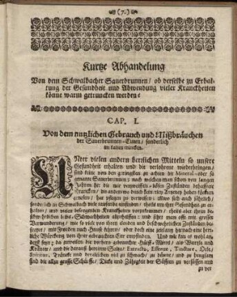 Cap. I. Von dem nutzlichen Gebrauch und Mißbräuchen [...] - Cap. XVII. Beschluß.