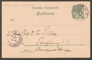 Postkarte an Friedrich Spitta : 22.02.1896