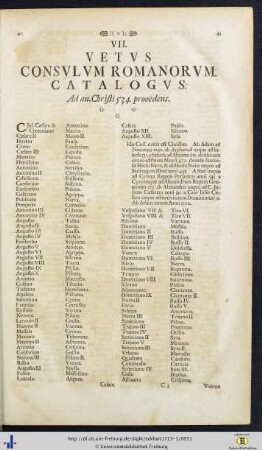 VII. Vetus Consulum Romanorum Catalogus.