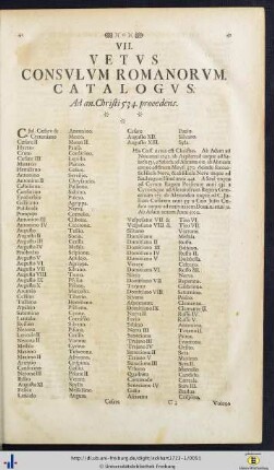 VII. Vetus Consulum Romanorum Catalogus.