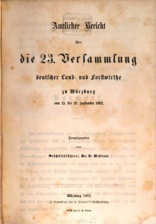 Amtlicher Bericht über die Versammlung Deutscher Land- und Forstwirthe. 23. 1862 (1863)