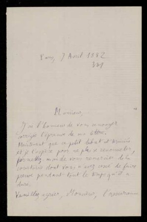 Nr. 10 (= Nr. 361) Brief von Henri Poincaré an Felix Klein. Paris, 7.4.1882