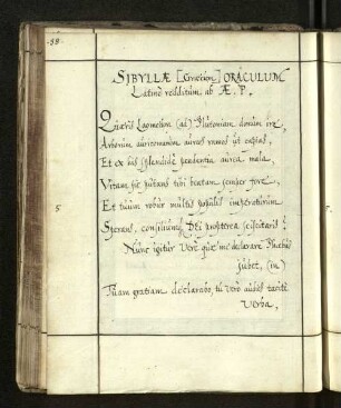 Sibyllae [Graecum] Oraculum Latine redditum ab Ae. P. [Anonymes hexametrisches Gedicht und lateinische Übersetzung von Aemilius Portus]