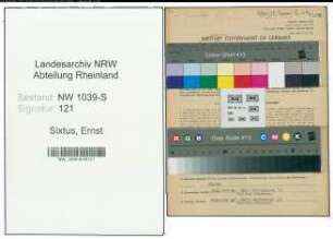Entnazifizierung Ernst Sixtus , geb. 29.11.1896 (Bahninspektor)