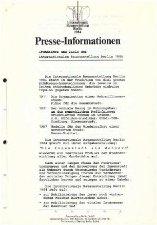 Presse-Information: Grundsätze und Ziele der IBA 1984