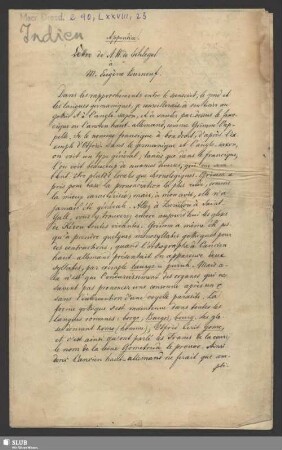 23) Lettre de A. W. Schlegel à M. Eugène Burnouf; undat.