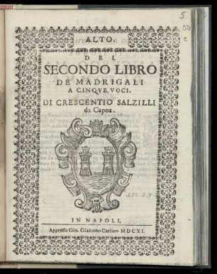 Crescentio Salzilli: Del secondo libro de madrigali a cinque voci. Alto