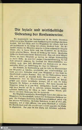 Die soziale und wirtschaftliche Bedeutung der Konsumvereine