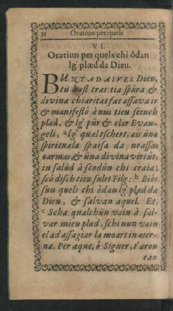 VI. Oratiun per quels chi odan lg' plaed da Dieu.