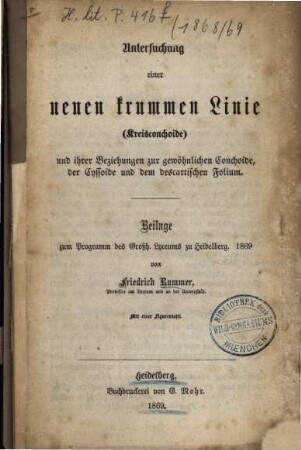 Jahresbericht über das Großh. Lyceum zu Heidelberg : am Schlusse d. Schuljahres .... 1868/69, Beil.