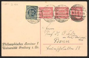 [Postkarte von Edmund Husserl an Otto Selz vom 19. Juli 1922]