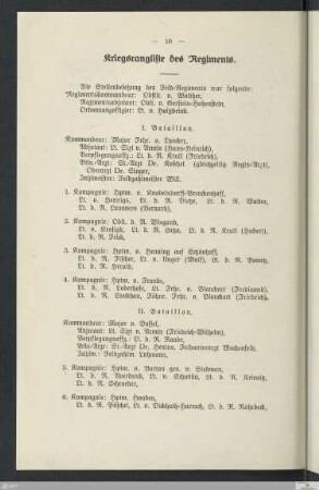 Kriegsrangliste des Regiments