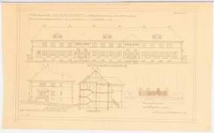 Gartenanlage (Vorgärten), Siedlung Grävinghoff am Grävingholz, Dortmund-Eving: Lageplan 1:500, Gebäude in der Kemminghausstr. (Nr. 17,19,21,23,25, 27): Ansichten, Schnitt 1:100