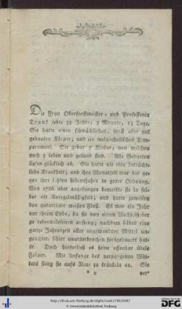Merkwürdige Krankheitsgeschichte der Fr. Oberforstmeister- und Professorin Trunk, gebohrnen Hack.