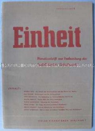 Theoretische Zeitschrift zur Vorbereitung der Vereinigung von KPD und SPD "Einheit"