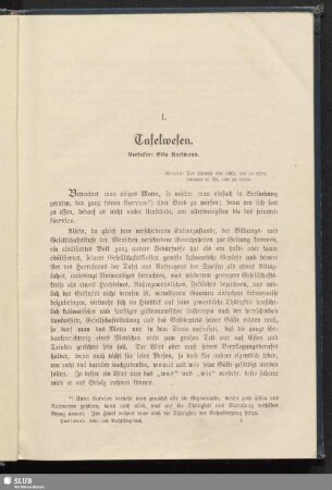 I. Tafelwesen