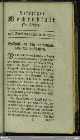 226. Stück den 22. Decembr. 1774