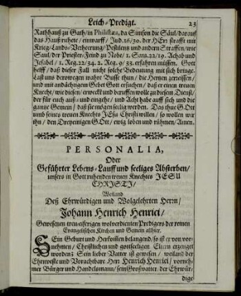 Personalia, Oder Geführter Lebens-Lauff und seeliges Absterben [...]