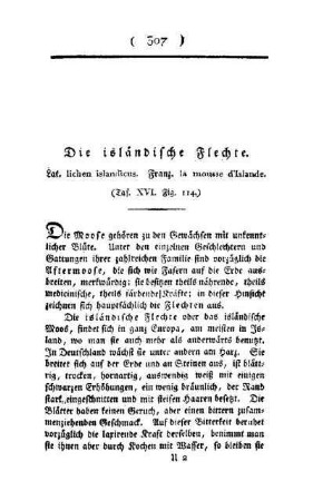 ¬Die¬ isländische Flechte : Lat. lichen islandicus , Franz. la mousse d'Islande ; (Taf. XVI, Fig. 144)