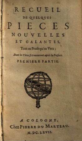 Recueil de quelques pièces nouvelles et galantes : tant en prose qu'en vers, 1