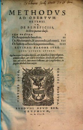Methodus ad Obertum Ortensium, de beneficiis : in libros quatuor divisa