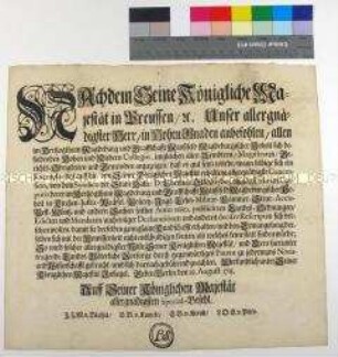 Patent von Friedrich Wilhelm I. König in Preußen zur Bekräftigung der geltenden Landesordnung