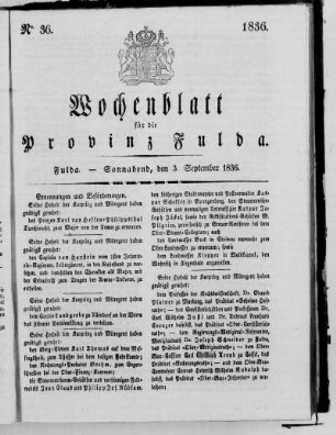 Nr. 36, Ausgabe vom 3. September 1836