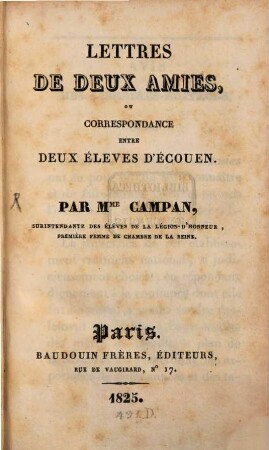 Lettres de deux Amies ...
