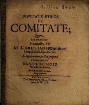 Disputatio Ethica De Comitate