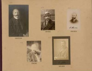 Bl. 25: Fotografien der Mathematiker Lothar Heffter, Kurt Hensel, Ludwig Maurer, Robert Fricke und Otto Hölder, 1920 - 1922