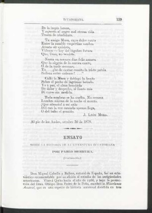 Ensayo sobre la historia de la literatura ecuatoriana. - [Continuación.]