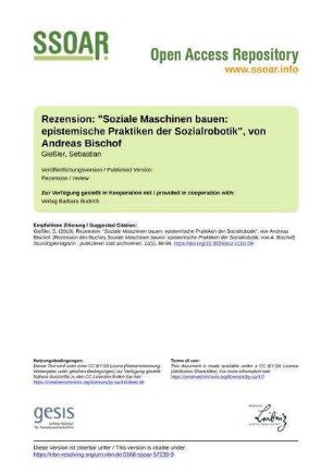 Rezension: "Soziale Maschinen bauen: epistemische Praktiken der Sozialrobotik", von Andreas Bischof