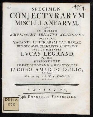 Specimen Conjectvrarvm Miscellanearvm