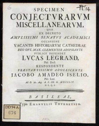 Specimen Conjectvrarvm Miscellanearvm