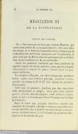 III. De la gastronomie