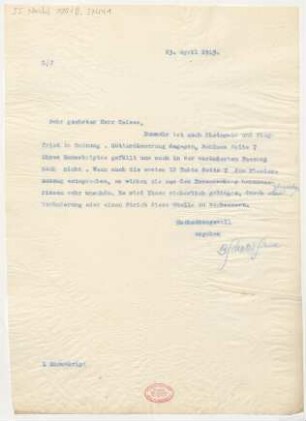 Brief an Alfred Kaiser : 23.04.1913