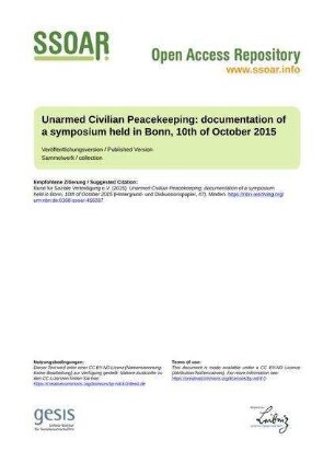 Unarmed Civilian Peacekeeping: documentation of a symposium held in Bonn, 10th of October 2015