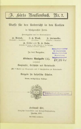Nr. 2: Nr. 2 : Stoffe für den Unterricht in den Realien in schulgemäßer Form; in vier Ausgaben