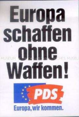 Aufkleber der PDS zur Europa-Wahl mit Bezug auf den Kosovo-Krieg